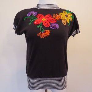 Vintage 1980's black size S embroidered top 20 ANS